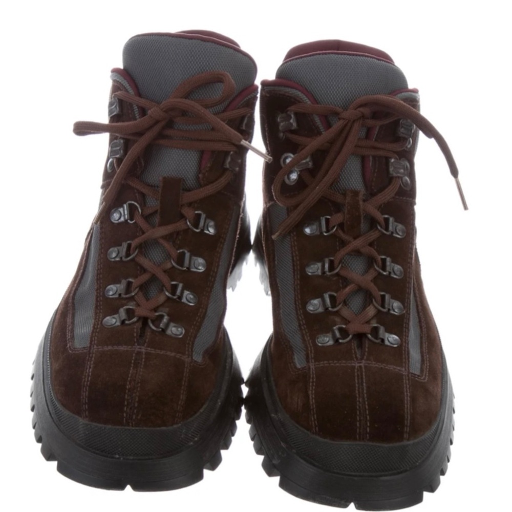 PRADA Suede & Nylon Lace Up Hiking Boots Brown EU 38 1/2 US Size 8 New - Picture 6 of 14